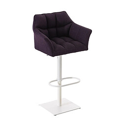 Decoshop26 Tabouret de bar chaise haute de comptoir couture carrées assise en tissu violet cadre en métal blanc 10_0004755