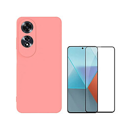 NIS Kit De Film En Verre Trempé À Couverture Complète + Couverture En Silicone Flexible Compatible Avec Oppo A60 - Rose