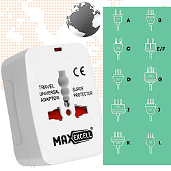 Adaptateur Prise Universel EU / USA / UK / AUS Voyant LED Max Excell Blanc pas cher