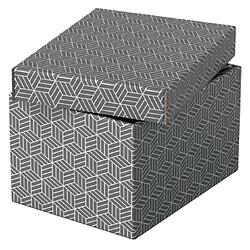 Esselte Pack de 3 Petites Boîtes de Rangement avec Couvercles 200x150x255mm - Carton 100% Recyclé et Recyclable - Design Gris avec Dessin