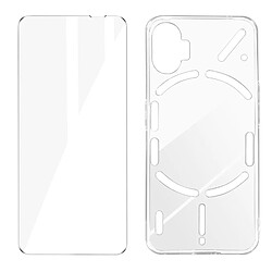 Avizar Coque Nothing Phone 1 Silicone Gel Souple Film Verre Trempé 9H transparent