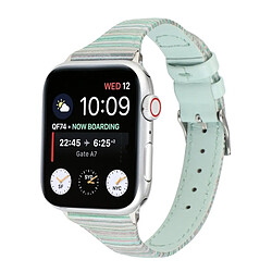 Wewoo Pour Apple Watch Series 5 & 4 40mm / 3 & 2 & 1 38mm Stitching Stripes Bracelet en cuir véritable vert