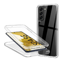 Htdmobiles Coque pour Samsung Galaxy S24 5G - housse etui silicone gel fine 360 integrale (avant et arriere) + verre trempe - TRANSPARENT