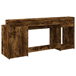 Acheter Helloshop26 Bureau table poste de travail meuble d'ordinateur informatique étude et lumières LED chêne fumé 200 x 55 x 91cm bois d'ingénierie brun 02_0023788