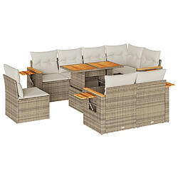 vidaXL Salon de jardin avec coussins 9 pcs beige résine tressée acacia