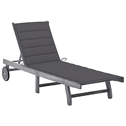 Maison Chic Chaise longue de jardin avec coussin | Bain de soleil Relax | Transat Gris Bois d'acacia solide -GKD67652