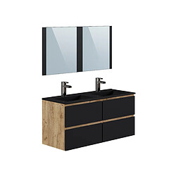 Pegane Meuble salle de bain 120cm coloris Chêne et noir - Longueur 122 x Profondeur 46 x Hauteur 57 cm