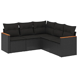 vidaXL Salon de jardin 5 pcs avec coussins noir résine tressée