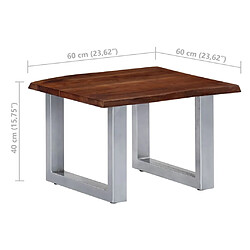 vidaXL Table basse avec bord naturel 60x60x40 cm Bois d'acacia massif pas cher