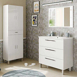 Dansmamaison Meuble sous vasque 3 tiroirs 80 cm + vasque + miroir + colonne Blanc - ENATHA pas cher