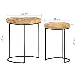 vidaXL Ensemble de table basse 2 pcs bois de manguier massif et acier pas cher