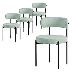 ML-Design Lot de 4 chaises de cuisine rond en tissu teddy vert avec dossier pied en acier 