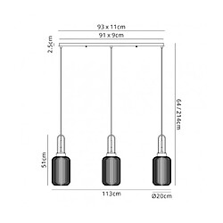 Luminaire Center Suspension 3 ampoules Chrome noir,fumé