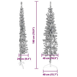 vidaXL Demi sapin de Noël artificiel mince avec support Argenté 180 cm pas cher