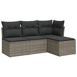 vidaXL Salon de jardin 4 pcs avec coussins gris résine tressée