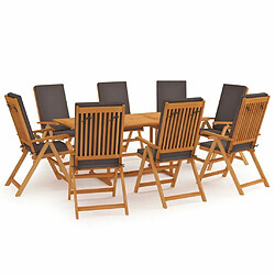 Maison Chic Salon de jardin 9 pcs + coussins - Mobilier/Meubles de jardin - Table et chaises d'extérieur Bois de teck massif Gris -MN44501