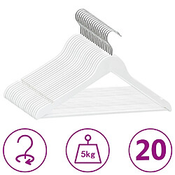 vidaXL Cintres antidérapants 20 pcs Blanc Bois dur