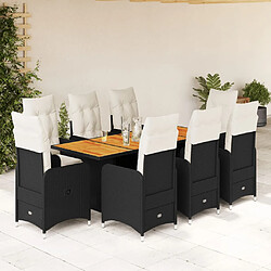 vidaXL Ensemble de bistro de jardin 9 pcs coussins noir poly rotin