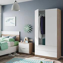 Dansmamaison Armoire 2 portes + 2 tiroirs Blanc/Chêne - WAO