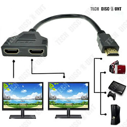 Avis Tech Discount TD® Câble d'extension HDMI 2 lignes Adaptateur ordinateur de conversion version 1.4 30 cm noir couleur petit pratique câble brancher