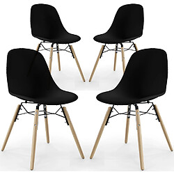 ICONIK INTERIOR Chaise de Salle à Manger - Design Scandinave - Pieds en Bois - Lot de 4 - Skögur Noir