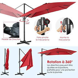 Acheter Helloshop26 Parasol déporté inclinable 3x3 m avec base croisée rotation à 360° manivelle 8 baleines event pour jardin terrasse vin-rouge 20_0009019