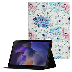 Etui en PU avec support et porte-cartes Fleur bleue rose pour votre Samsung Galaxy Tab A8 (2021) SM-X200/SM-X205