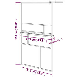 vidaXL Paroi de douche avec étagère Noir 115x195cm Verre ESG&Aluminium pas cher