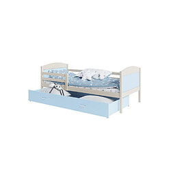 Kids Literie Lit Enfant Mateo 90x190 Pin - bleu Livré avec sommiers, tiroir et matelas en mousse de 7cm