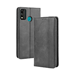 Etui en PU bouton pression magnétique rétro élégant avec support noir pour votre Huawei Honor 9X Lite