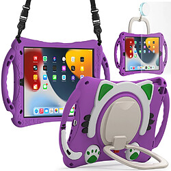 Coque en TPU antichoc avec béquille rotative et bandoulière violet/vert pour votre iPad Pro 10.5-pouces (2017)/Air 10.5 pouces (2019)/10.2 (2019)/(2020)/(2021)