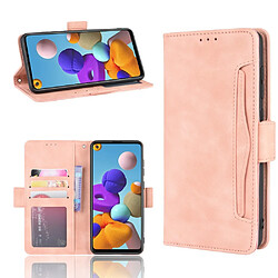 Etui en PU avec plusieurs porte-cartes rose pour votre Samsung Galaxy A21s