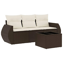 vidaXL Salon de jardin 4 pcs avec coussins marron résine tressée