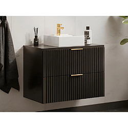 Vente-Unique Meuble de salle de bain suspendu strié avec vasque à poser - Noir - 80 cm - ZEVARA