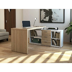 Vente-Unique Bureau d'angle avec rangements ALDRIC III - Blanc & Chêne pas cher