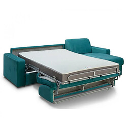 Inside 75 Canapé d'angle express MIDNIGHT EDITION VELOURS bleu paon matelas 16 cm