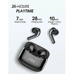 Chrono Ecouteur Bluetooth, 35 Heures de Lecture avec l'étui à écouteurs, Réduction du Bruit CVC 8.0, Étanche IPX7, Oreillette Bluetooth Stéréo HiFi pour Le Travail et Les Études(Noir)