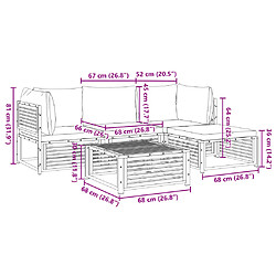 vidaXL Salon de jardin avec coussins 5 pcs Bois d'acacia solide pas cher