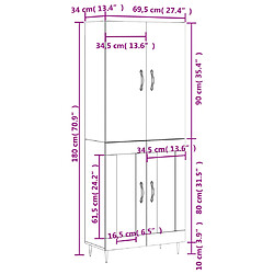 vidaXL Buffet haut Blanc 69,5x34x180 cm Bois d'ingénierie pas cher