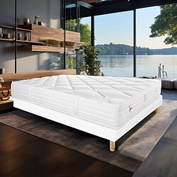 LUXURY LITERIE Ensemble Matelas Patriote Mousse, 27 cm, mousses haute densité , ferme, face été/hiver + sommier blanc ep 13cm, 160x200cm