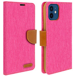 Avizar Etui Apple iPhone 12 Mini Housse Portefeuille Tissu Série Canvas - rose