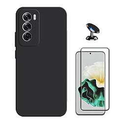 NIS Kit de film de verre à couverture complète 5D + couverture en silicone + support magnétique Oppo Reno12 Pro noir