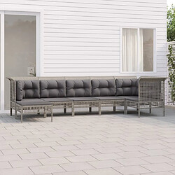 vidaXL Salon de jardin 7 pcs avec coussins Gris Résine tressée