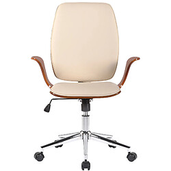 Decoshop26 Fauteuil de bureau classique et confortable dossier ergonomique hauteur réglable en synthétique crème bois et métal BUR10558