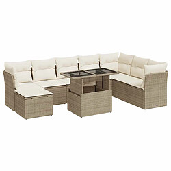 vidaXL Salon de jardin avec coussins 9 pcs beige résine tressée