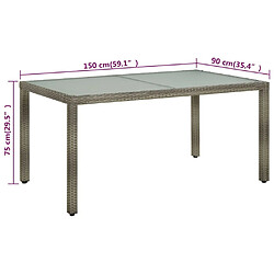 Maison Chic Table de jardin | Table d'extérieur 150x90x75 cm Verre trempé et poly rotin Gris -GKD57890 pas cher