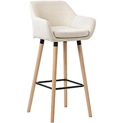 Decoshop26 Tabouret de bar lounge x1 design scandinave assise en tissu beige pieds en bois repose-pieds en métal 10_0004915