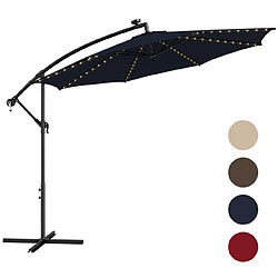 Helloshop26 Parasol déporté inclinable 3 m avec 112 lumières led avec panneau solaire base croisée manivelle verrou de sécurité bleu 20_0006346