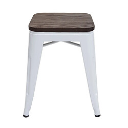 Decoshop26 Tabouret bas avec assise en bois design industriel empilable en métal blanc 04_0005327