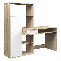 Alter Bureau multifonction avec bibliothèque, Table d'étude, parfait pour une chambre ou un bureau moderne, cm163x60h155, couleur Blanc et Chêne pas cher